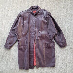 Vintage Midi Leather Trench Coat Berman's Women's 14 Maroon Oxblood